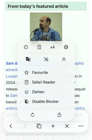 Quiche Browser browse menu