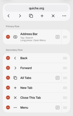 Quiche Browser toolbar buttons